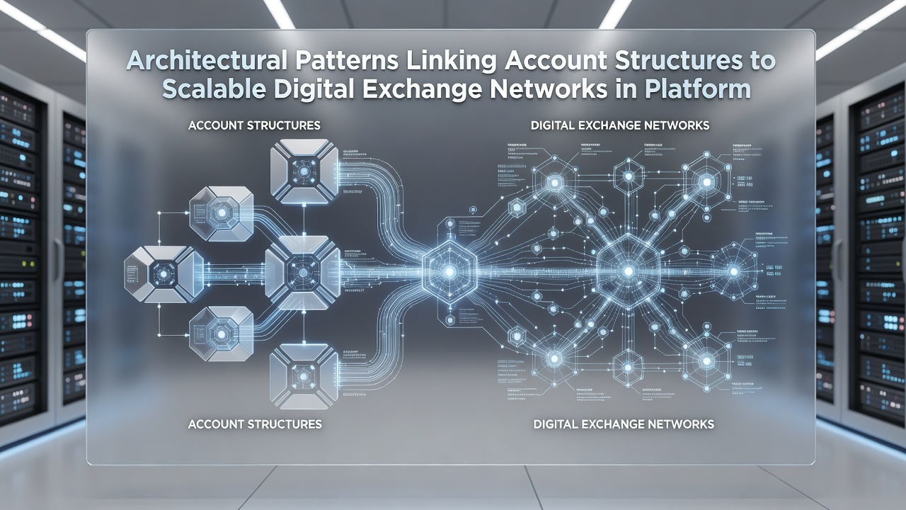 Illustration of scalability mechanisms showing sharded account clusters integrated with digital exchange networks in platform environments