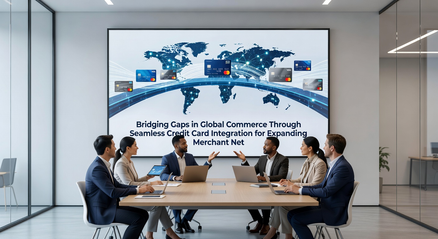 Credit card terminals and digital interfaces linking merchants in diverse global locations