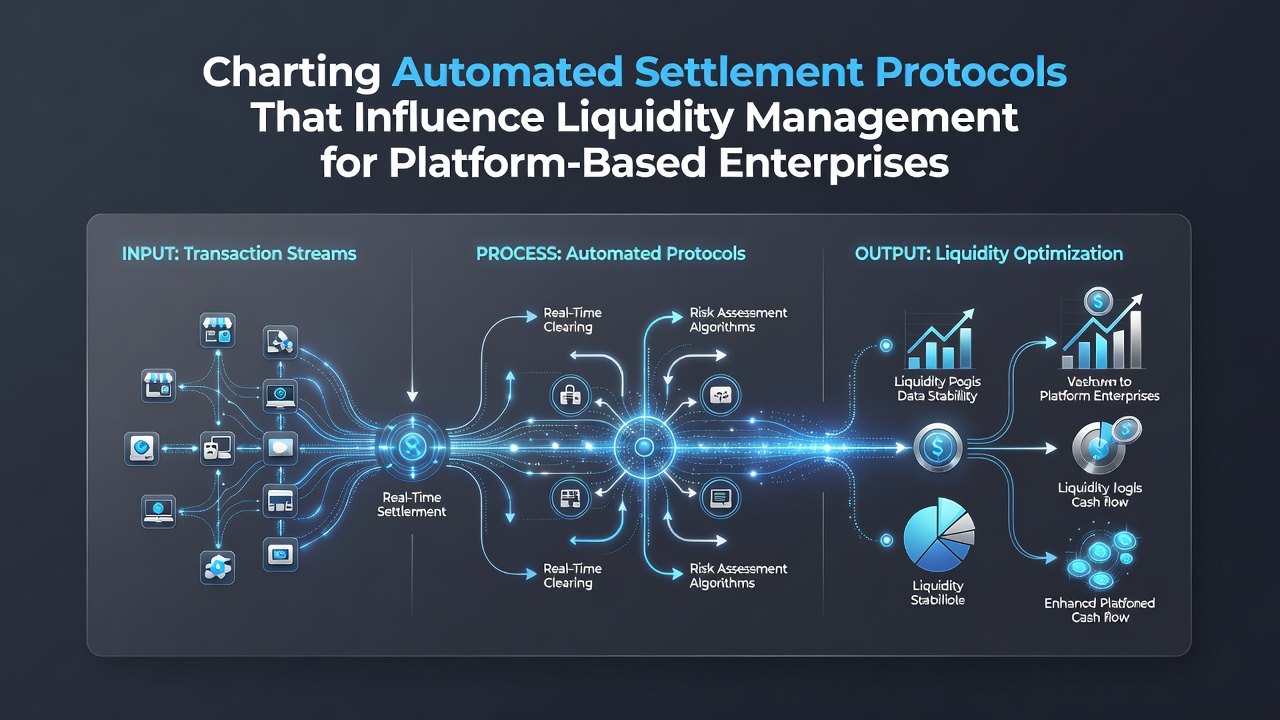 Automated settlement protocols visualized in a platform enterprise dashboard showing liquidity flows and transaction timelines