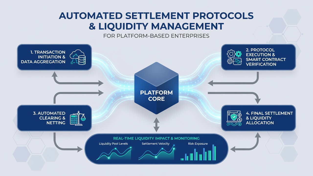 Liquidity management dashboard displaying settlement cycles and cash flow projections for enterprise platforms
