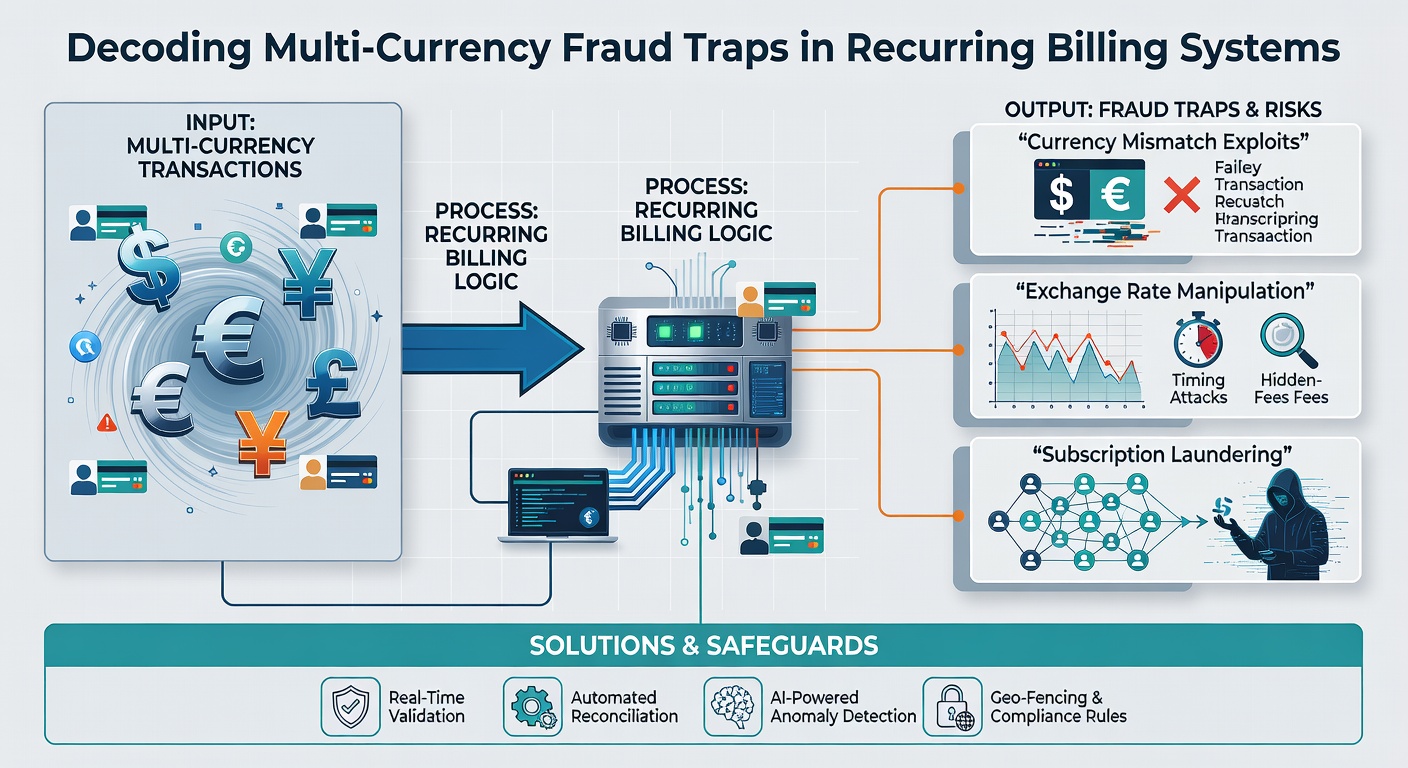 Chart depicting rising fraud rates in multi-currency recurring payments from 2023 to 2026, with peaks during high exchange volatility periods