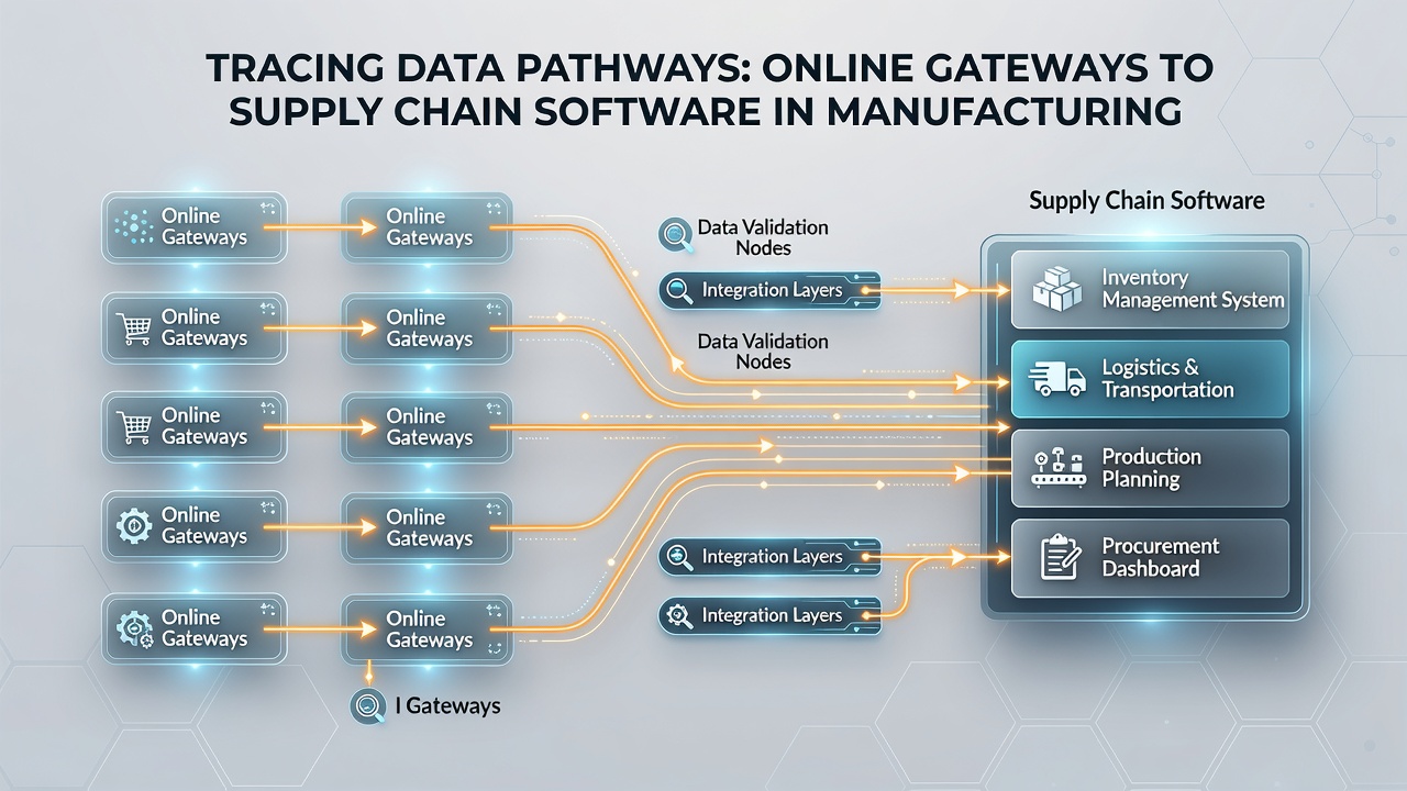 Supply chain dashboard displaying integrated gateway transaction data and inventory updates